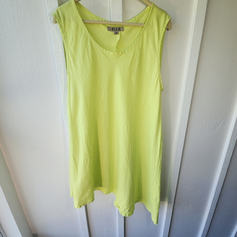Flax Women's Linen Lime Green Sleeveless Asymmetrical Dress Size Medium